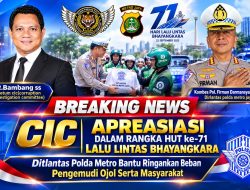 CIC Apreasiasi Dalam Rangka HUT ke-71 Lalu Lintas Bhayangkara, Ditlantas Polda Metro Bantu Ringankan Beban Pengemudi Ojol Serta Masyarakat